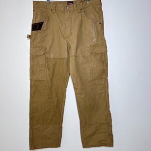 Wrangler Riggs Pants Men 38x30 Khaki Ripstop Cargo Carpenter Work Paint Staining